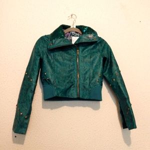 Disney Greenish Faux  Leather Sequin Zip Stud Moto Jacket sz 11/12 NWT